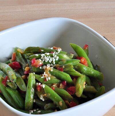 bowl of green beans with miso