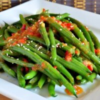 plated green beans with miso