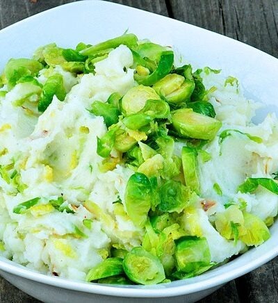 brussels sprout colcannon in a bowl
