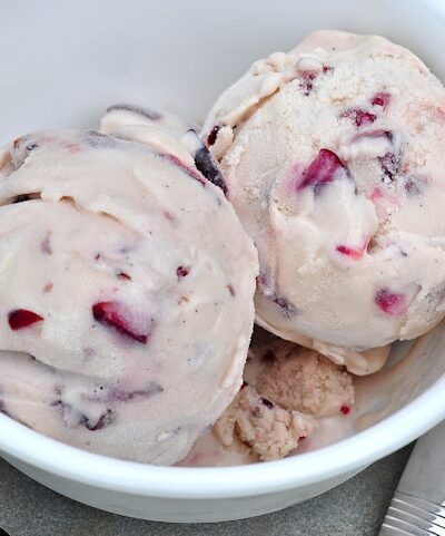 close up of cherry vanilla bean ice cream