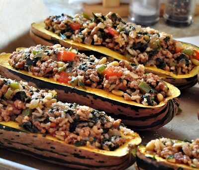 stuffed delicata squash, ready for the oven
