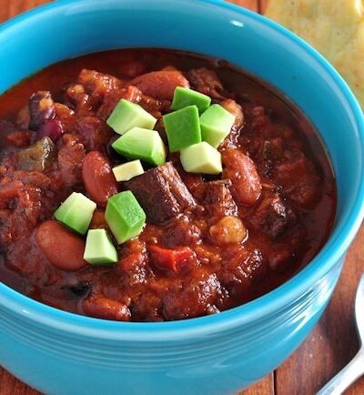 Bowl of of Chuck Steak Chili on The Creekside Cook