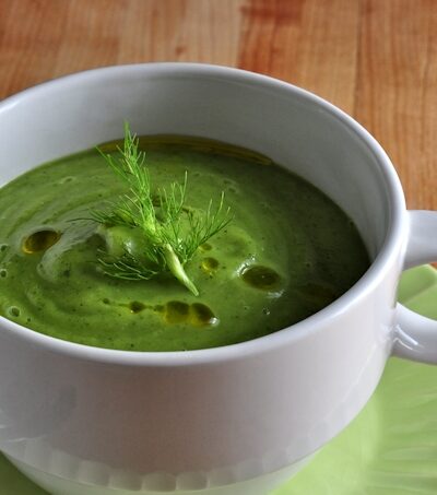 Recipe for Creamy Vegan Zucchini Dill Soup on The Creekside Cook