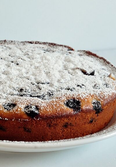 Sugaring the Blueberry Ginger Buttermilk Cake on The Creekside Cook