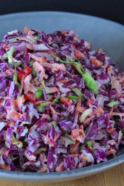 recipe for rainbow veggie slaw on the creekside cook