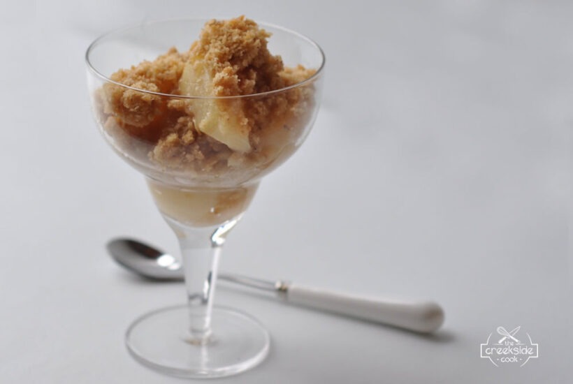 Bowl of Chablis Pear Crisp on The Creekside Cook