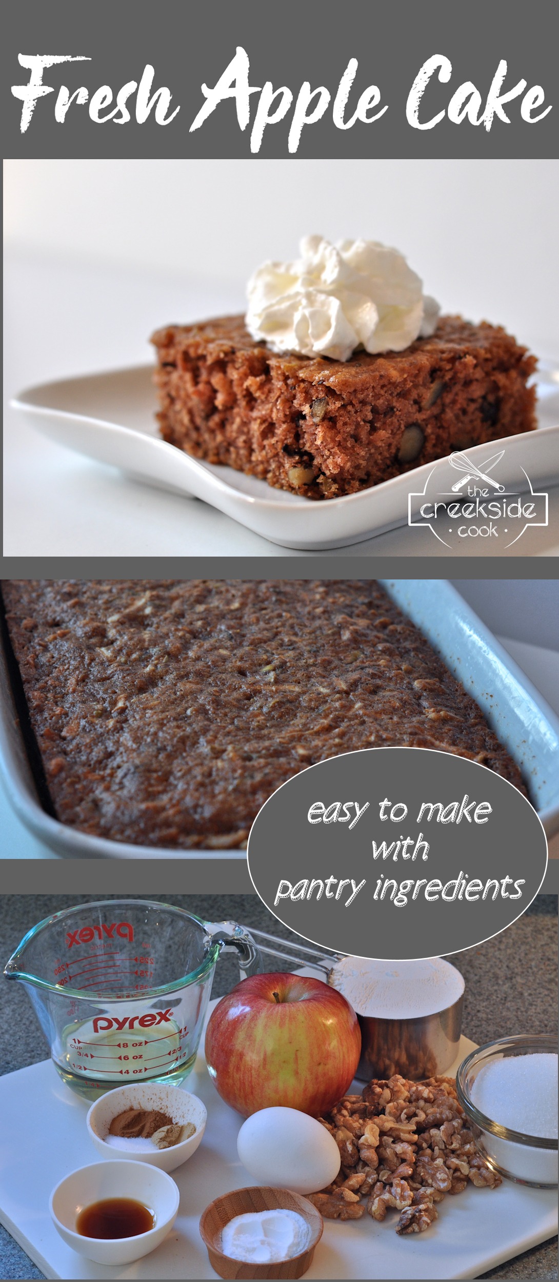 Pin for Pinterest of Fresh Apple Cake on The Creekside Cook