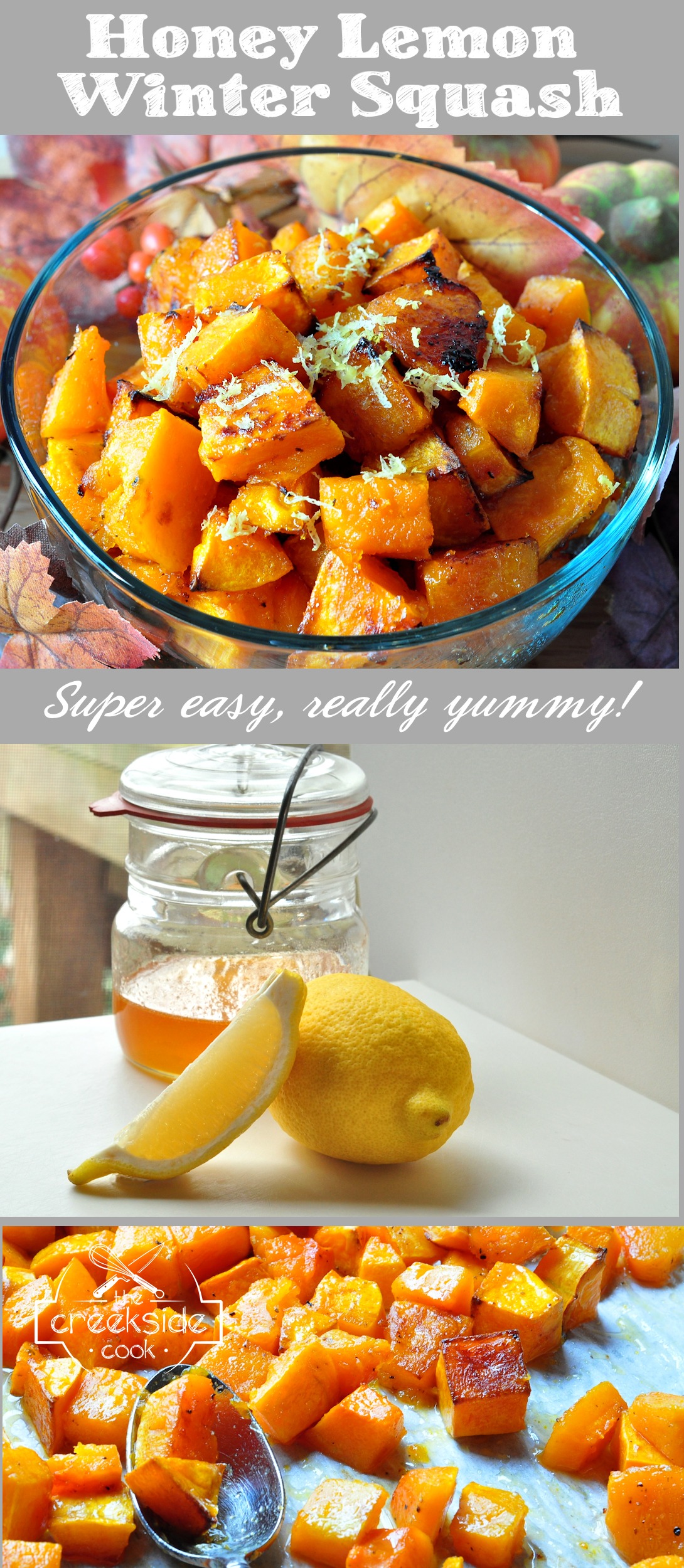 Pinterest Pin for Honey Lemon Winter Squash on The Creekside Cook