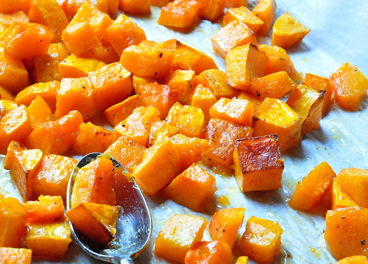 Adding the glaze on the roasted squash on The Creekside Cook
