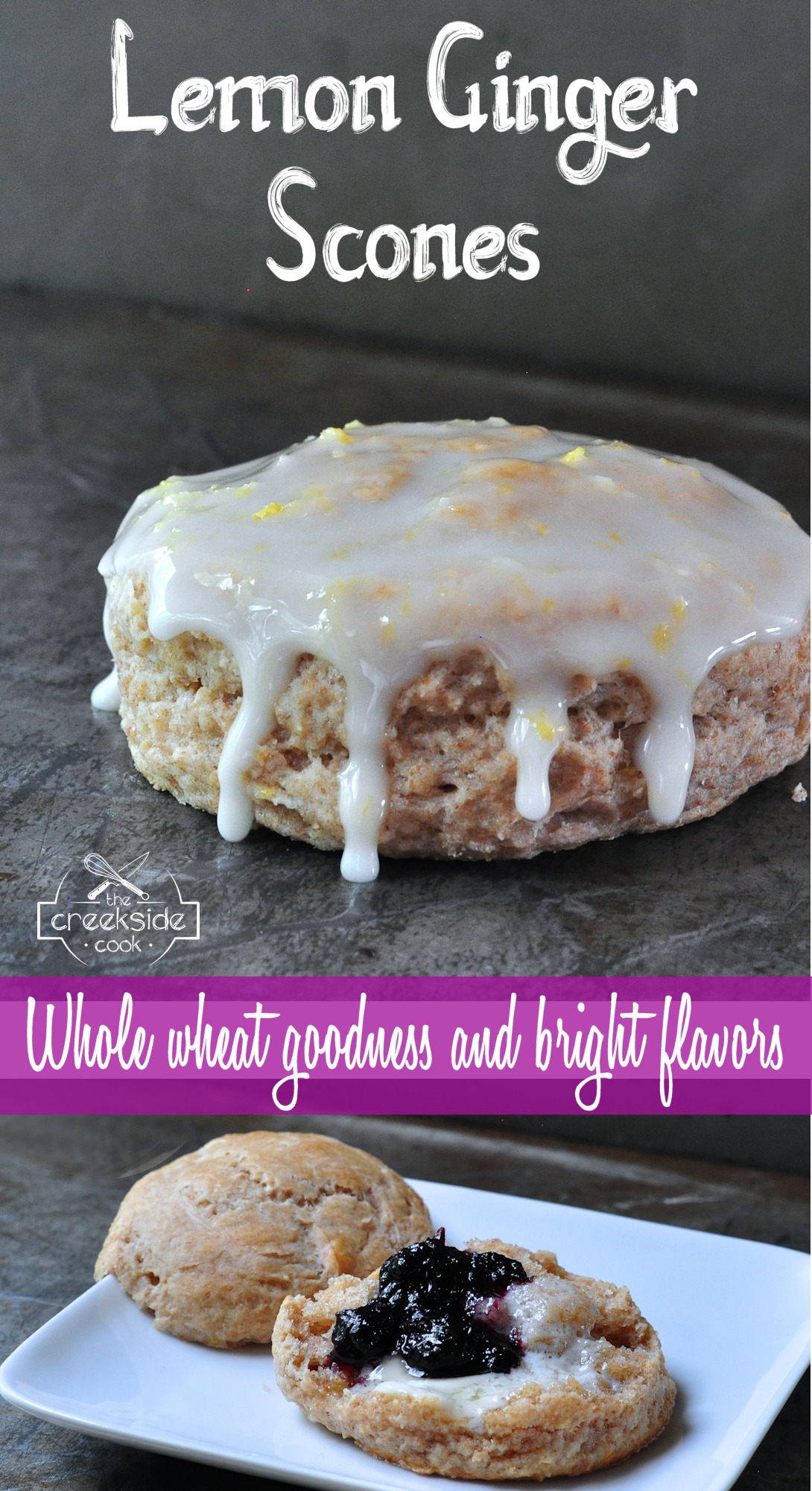 Pinterest pin for Lemon Ginger Scones on The Creekside Cook
