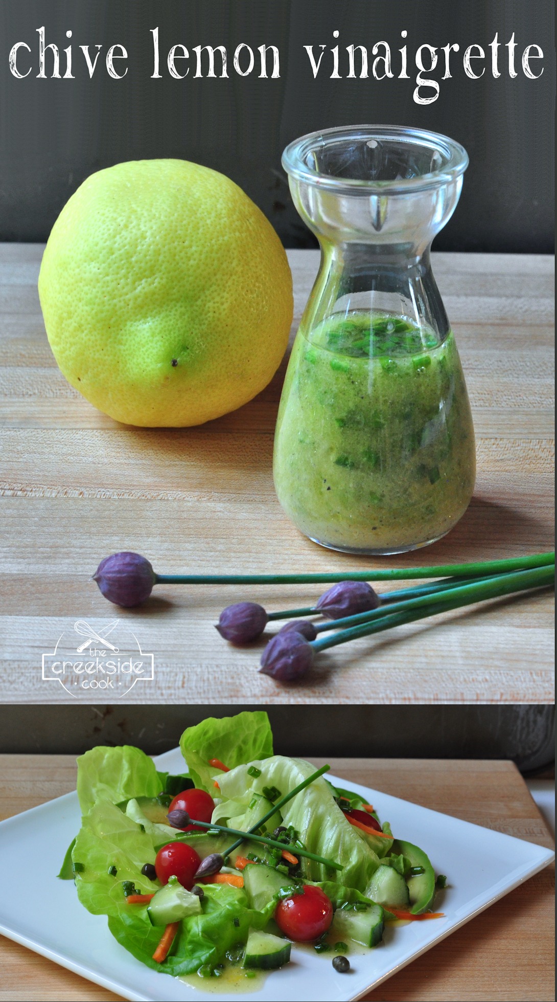 Pinterest pin for chive lemon vinaigrette on the creekside cook
