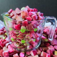 measuring cup of frozen rhubarb
