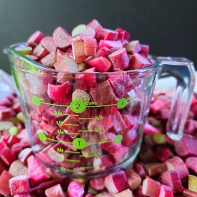 measuring cup of frozen rhubarb