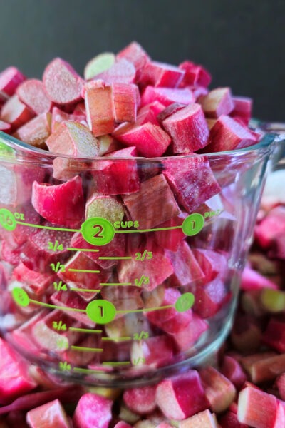 measuring cup of frozen rhubarb
