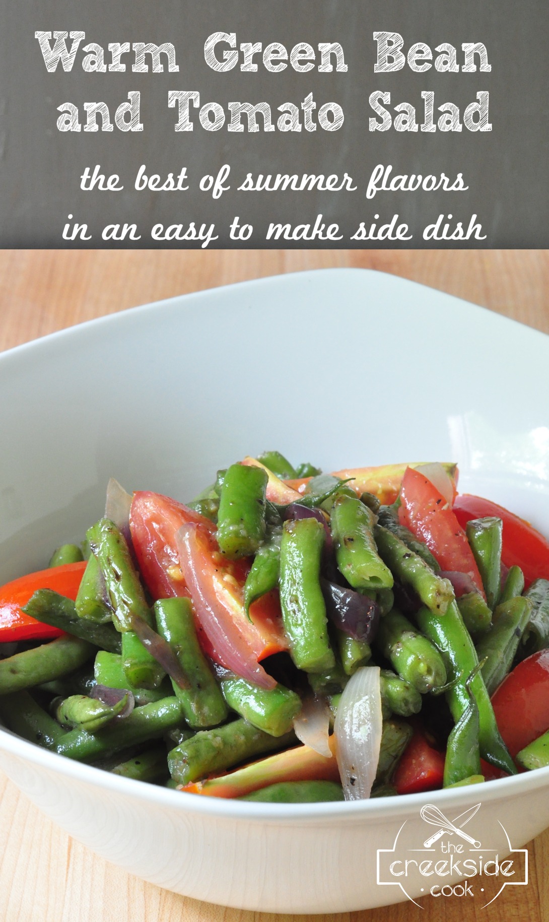 Pinterest pin for Warm Green Bean Tomato Salad