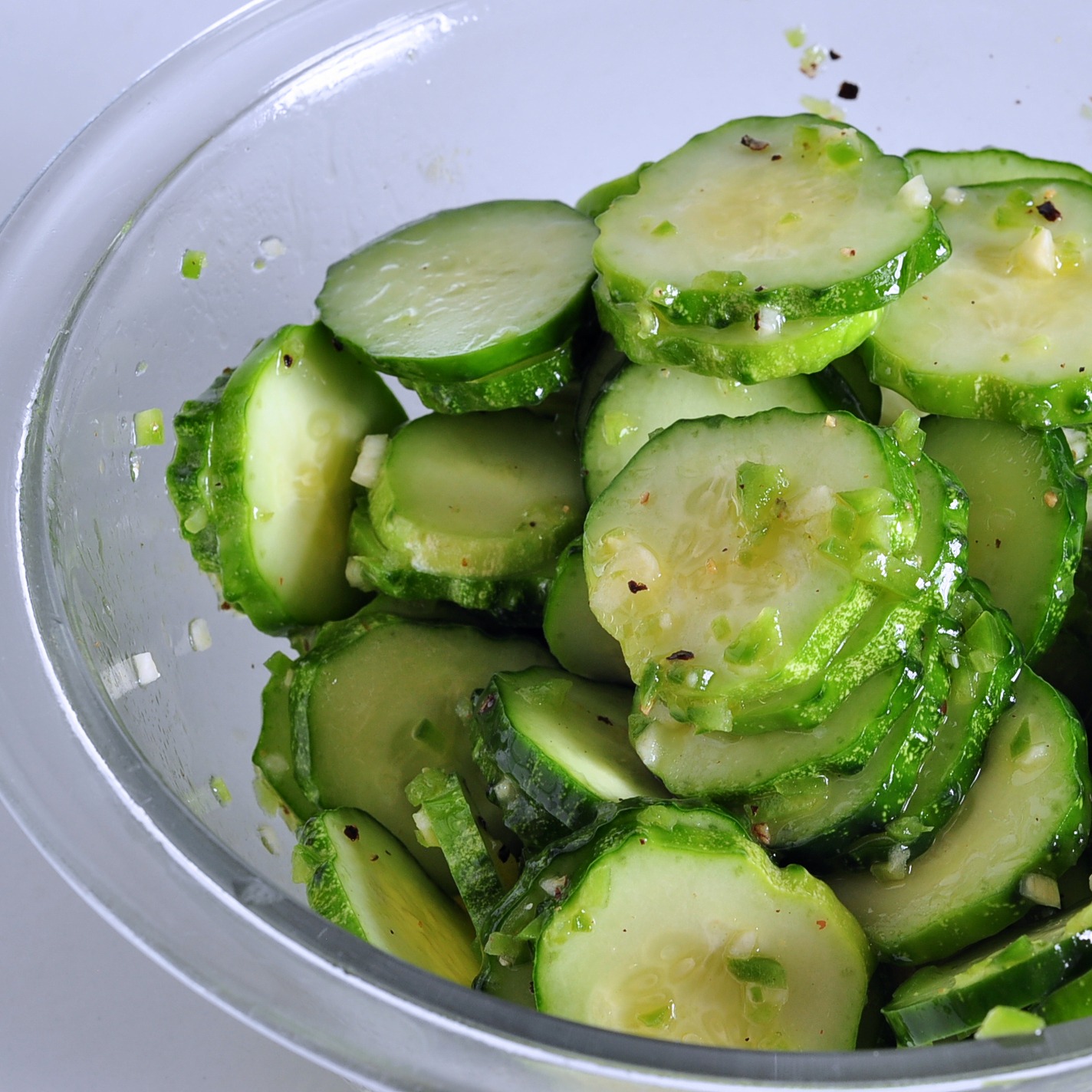 bowl of jalapeno lime cucumber salad