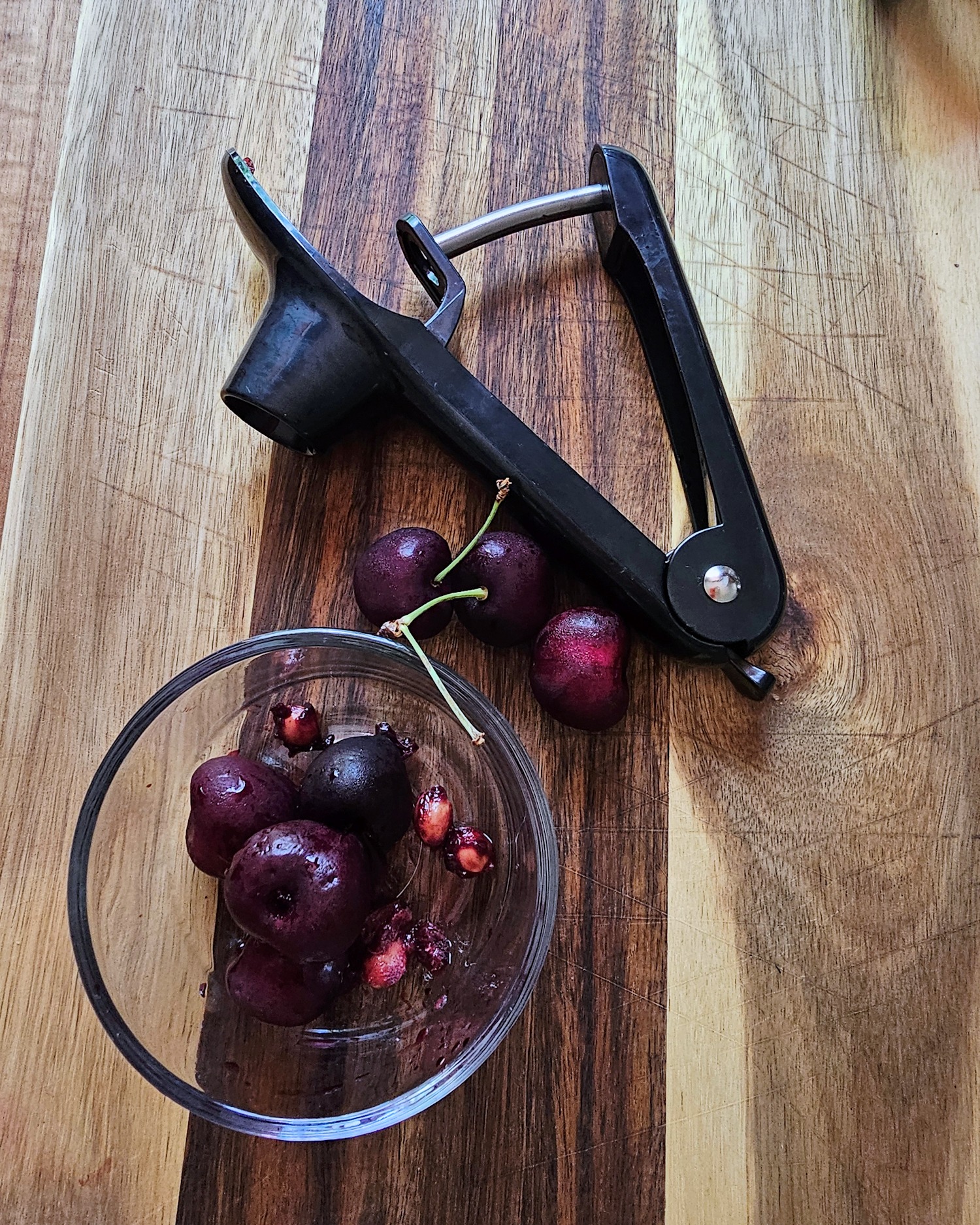 pitting the cherries