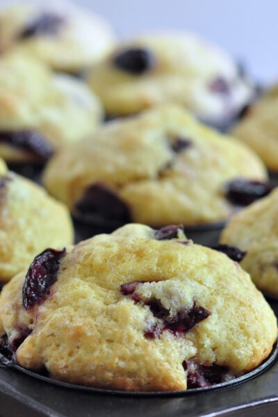 pan of fresh cherry muffins