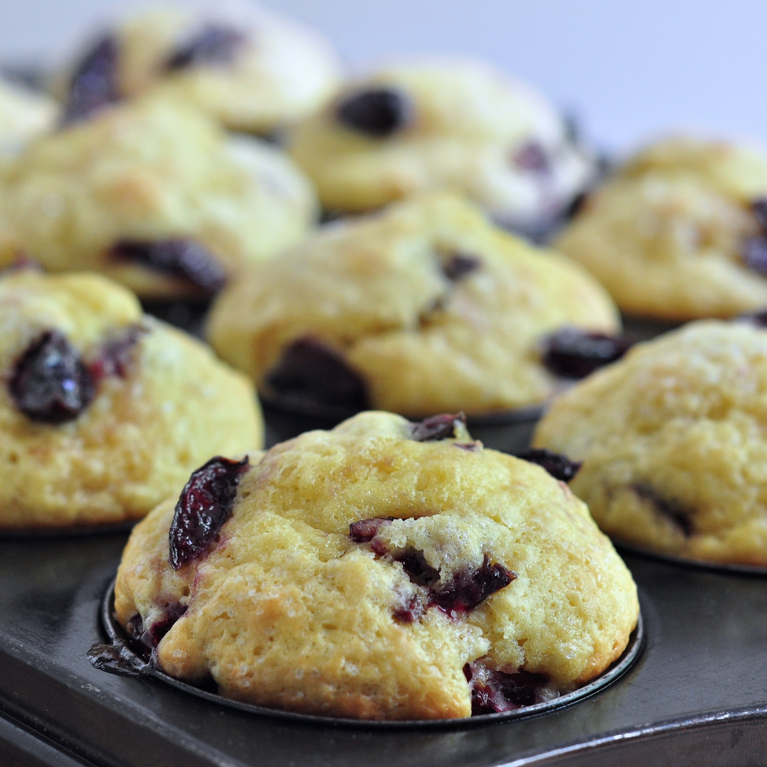 pan of fresh cherry muffins
