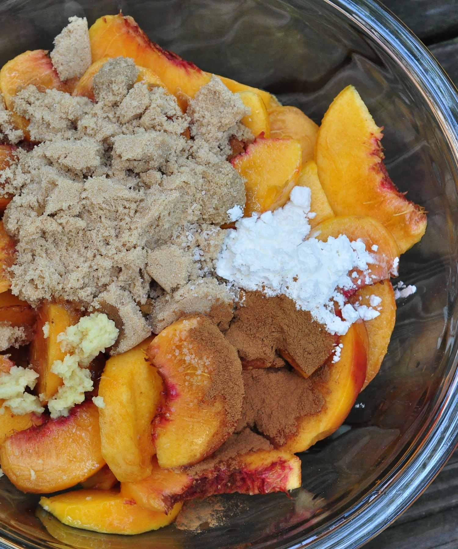 peaches mixed with filling ingredients