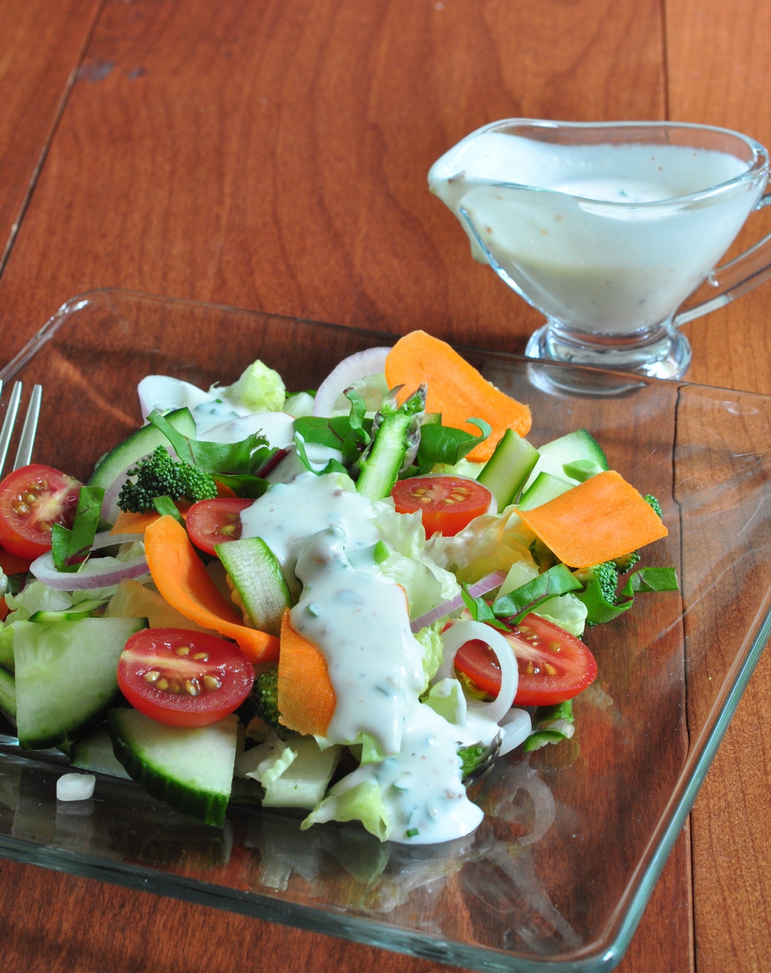 dressing on salad