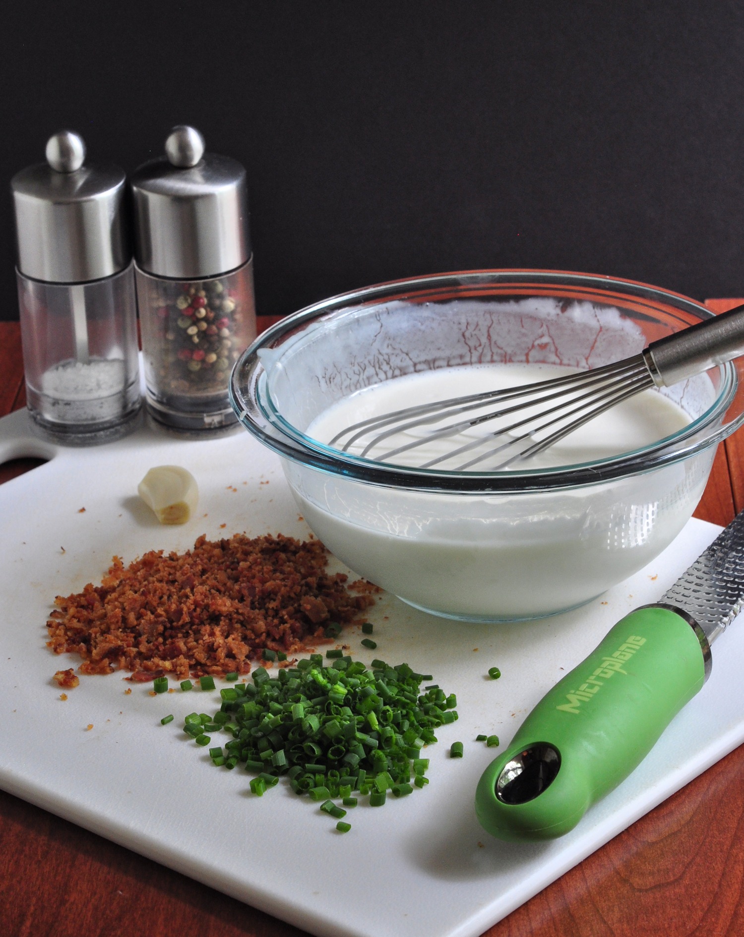 mixing the chive bacon ranch dressing