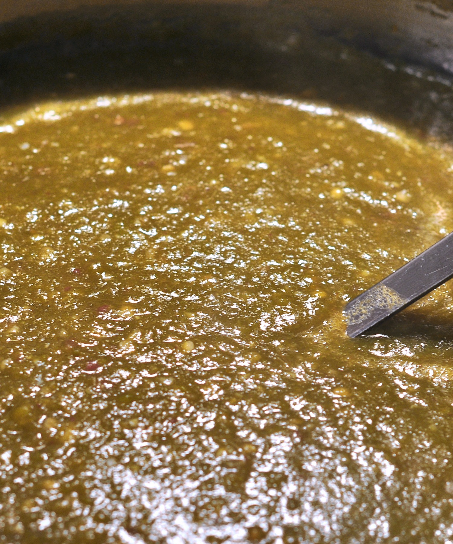 simmering green tomato jalapeno salsa