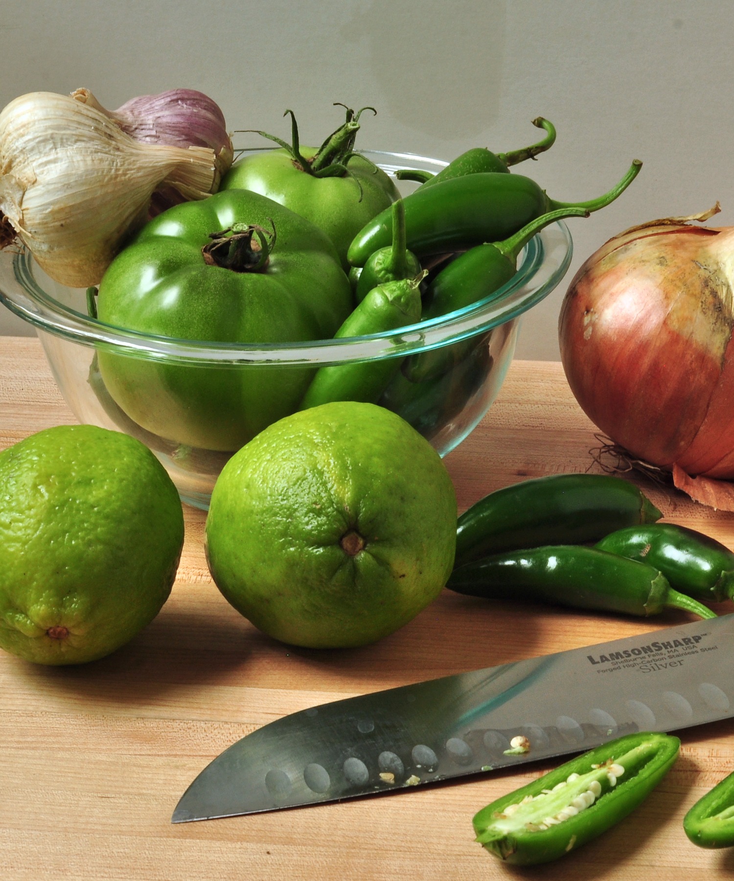 ingredients for green tomato jalapeno salsa