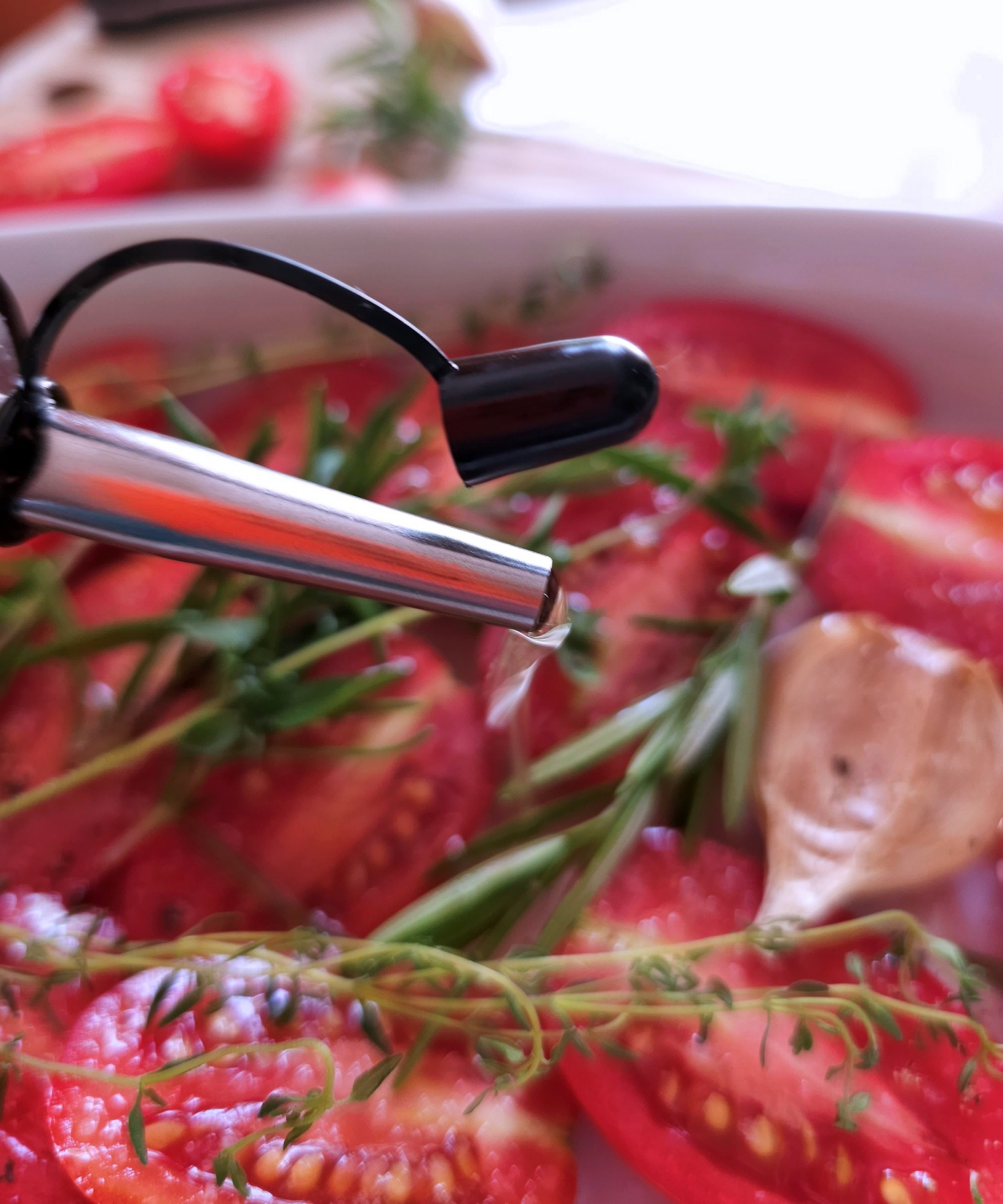 drizzling the veggies with oil