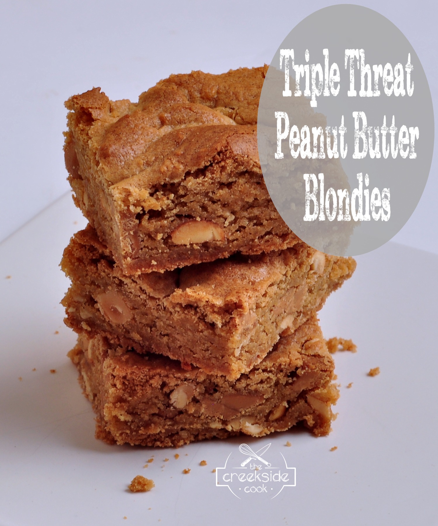 Recipe for Triple Threat Peanut Butter Blondies on The Creekside Cook