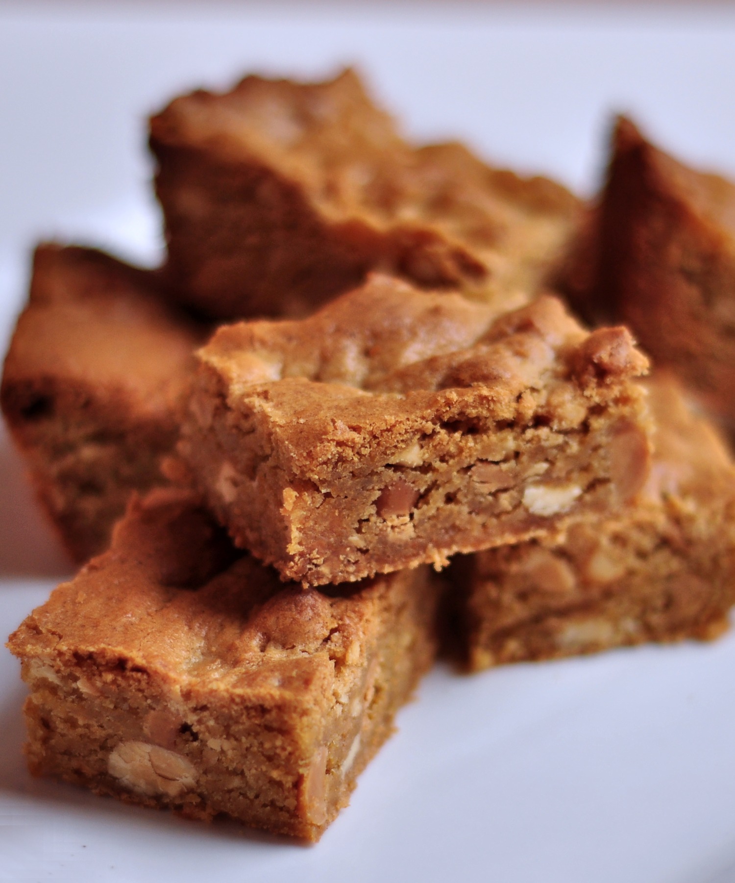 pile of triple threat peanut butter blondies on the creekside cook
