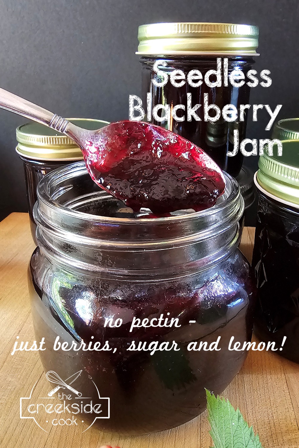 Pinterest pin for Seedless Blackberry Jam on The Creekside Cook