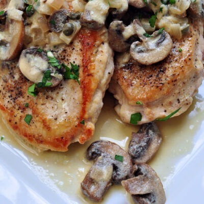 recipe card for Dijon Mushroom Chicken