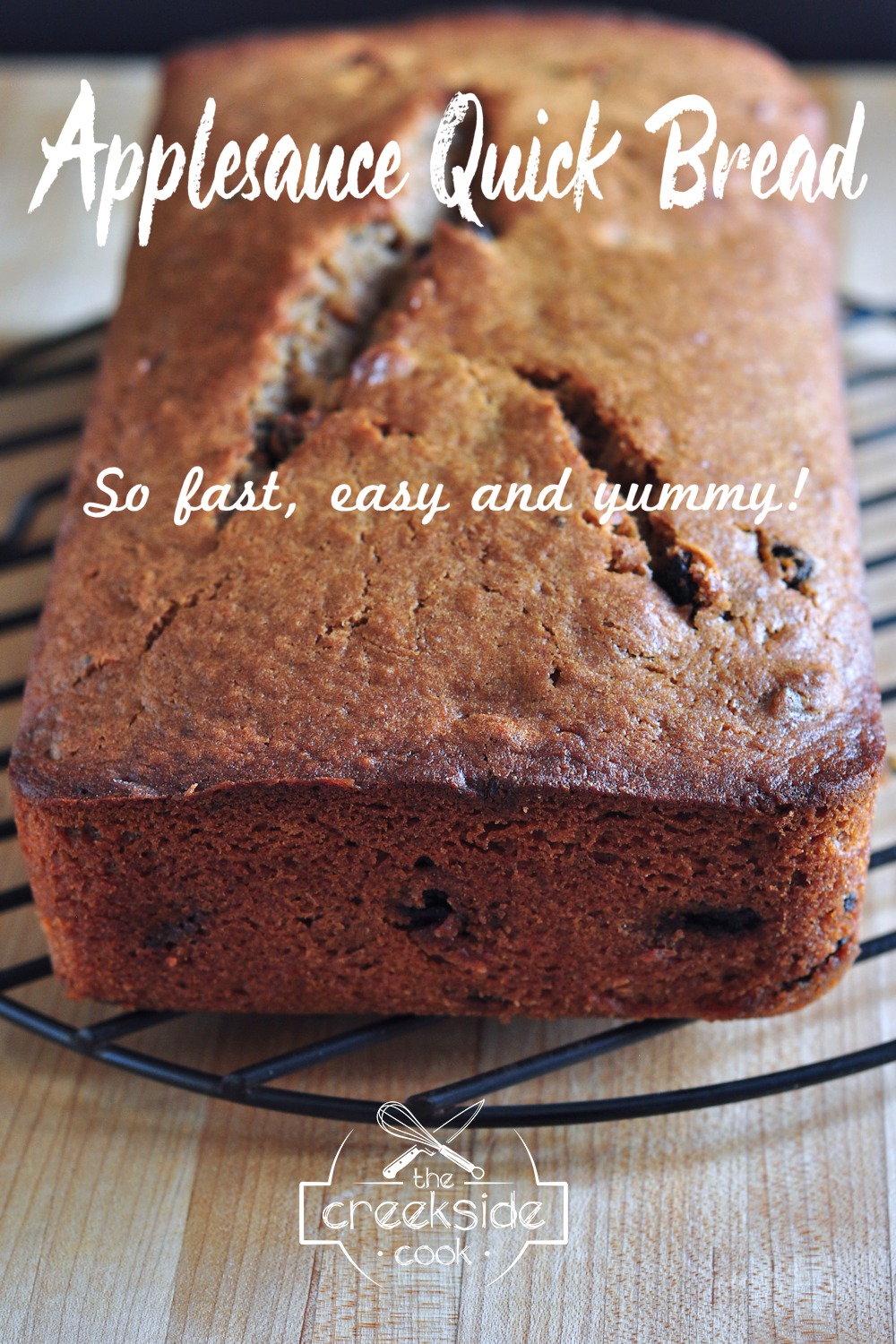pinterest pin for applesauce quick bread on The Creekside Cook